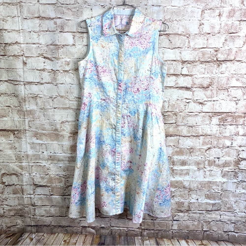 Robert Graham ANITA Dress, Floral Sleeveless Buttoned Shirt Dress Size Medium